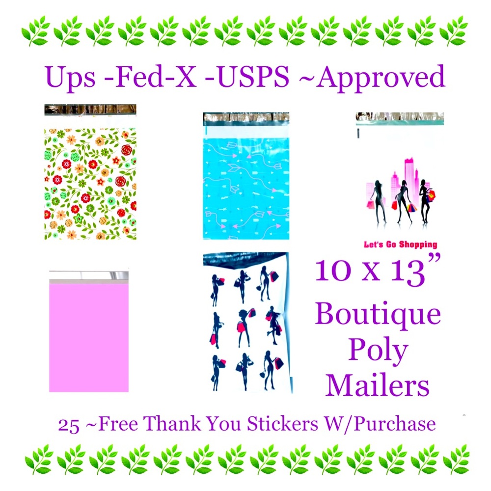 25ct ~ 10x13” Designer PolyMailers ⭐️🆕⭐️ 
5-Designs. 5ct- Per Each Design
